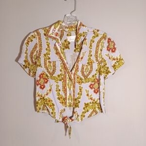 Anthropologie Echarpe Medallion Print Scarf Blouse Size O